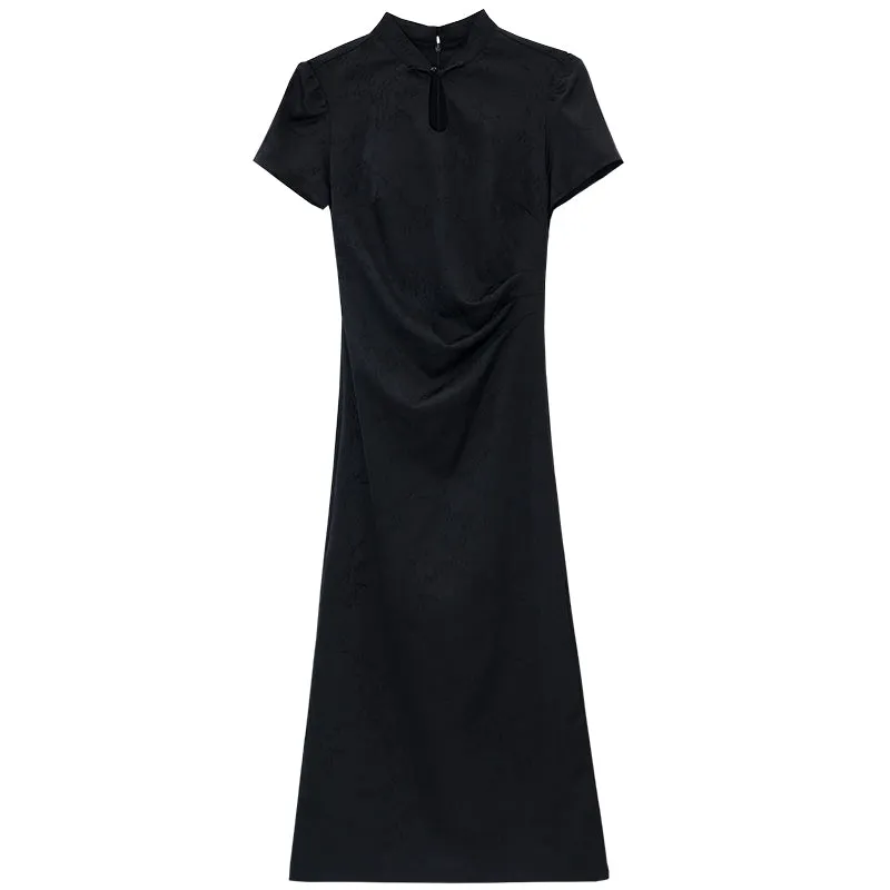 Women's Textured Print Maxi Qipao with Stunning Jacquard Design