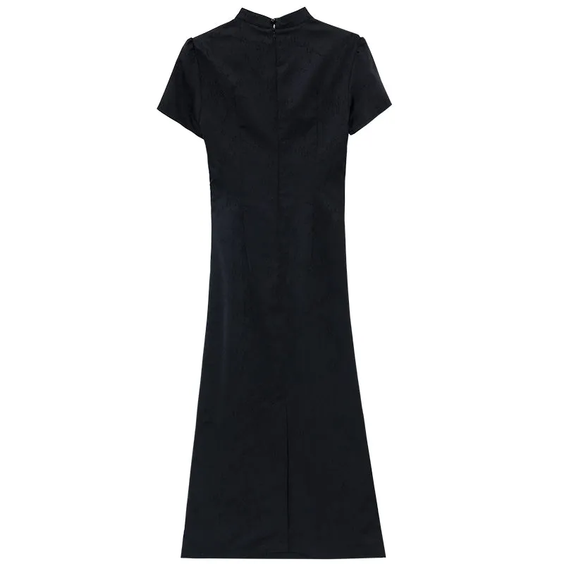 Women's Textured Print Maxi Qipao with Stunning Jacquard Design