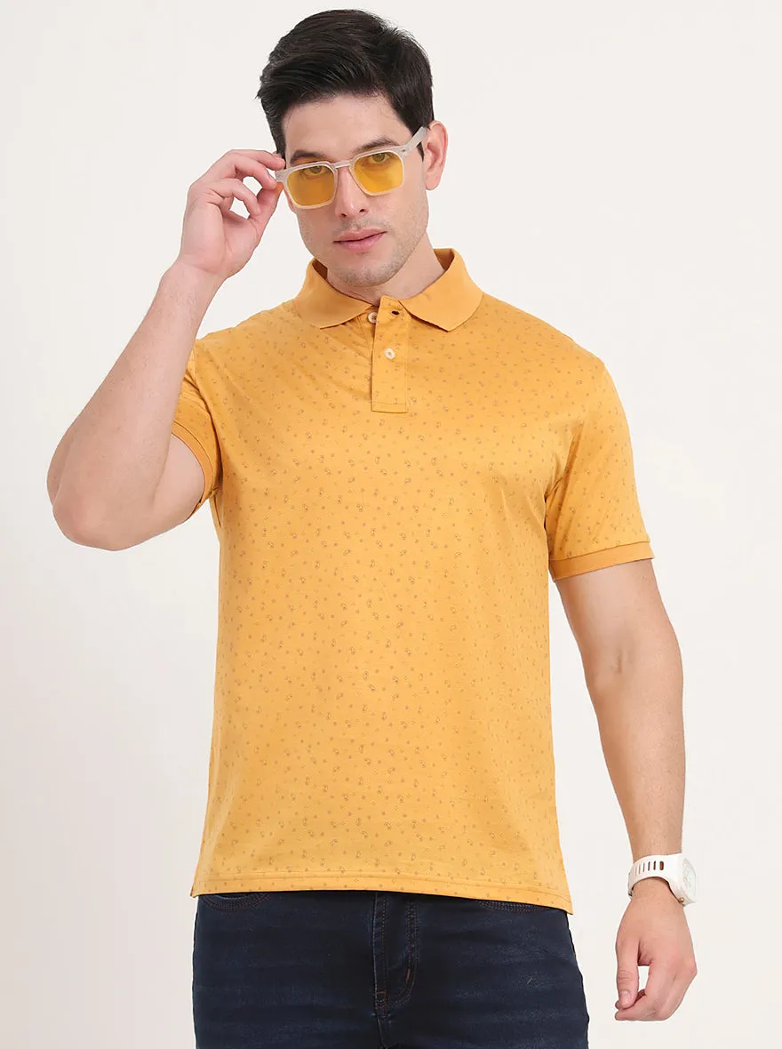 Yellow Printed Regular Fit Polo T-Shirt | JadeBlue