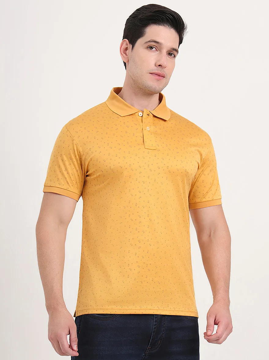 Yellow Printed Regular Fit Polo T-Shirt | JadeBlue