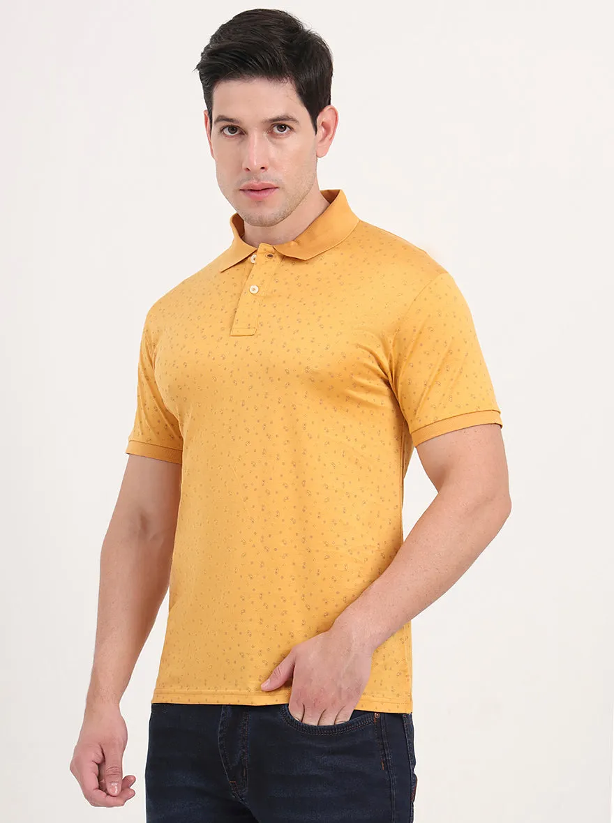 Yellow Printed Regular Fit Polo T-Shirt | JadeBlue
