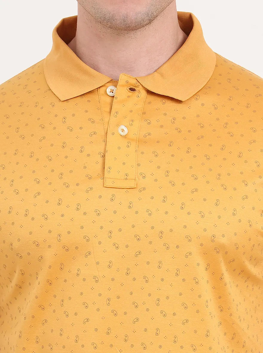 Yellow Printed Regular Fit Polo T-Shirt | JadeBlue