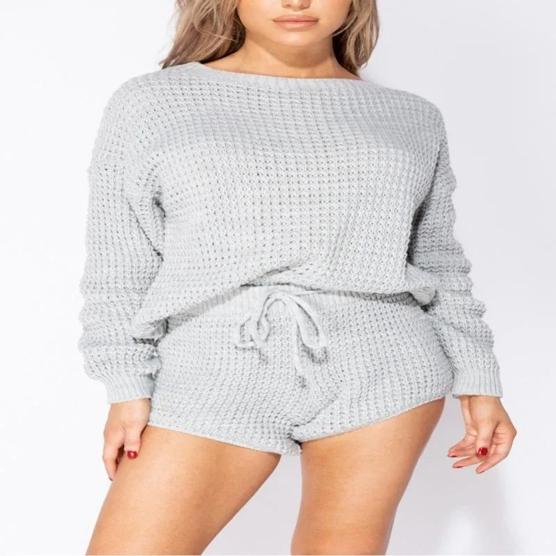 You Gots To Chill Waffle Knit Short Set in Grey