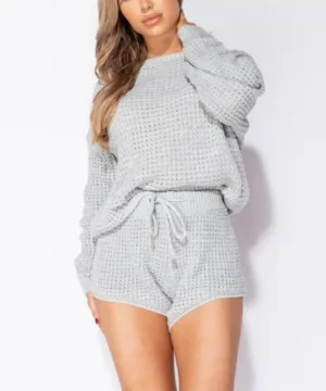 You Gots To Chill Waffle Knit Short Set in Grey